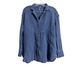 Free People Slub Cotton Button Down Long Sleeve Shirt XS
